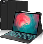 Coque Ipad Pro 11 Avec Clavier, Étui Clavier Pour Air 5 Génération 10,9"" 2022 Ipad Pro 11 4a/3a/2a/1a Gen 2022/2021/2020/2018, Clavier Tactile Italien 7 Couleurs Rétro-Éclairé, Noir