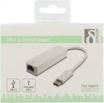 DELTACO USB 3.1 nettverksadapter, Gigabit, 1xRJ45, USB Type C, hvit