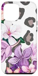 Coque pour iPhone 13 Pro Max White Leopard Flower Purple Butterfly Rose Pink Floral Print