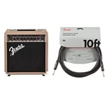 Fender Acoustasonic 15 Acoustic Guitar Amplifier & 990820025 Professional Series Instrument Cable - 10 ft - STR/ANG - black, 3 metre