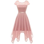 Timormode Femmes Robe de Cocktail Soirée Dentelle Chiffon High Low Robe de Mariée Blush L