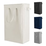 Odonata Slim Laundry Hamper Handles Collapsible Laundry Basket Thin Dirty Clothes Basket Narrow Laundry Bag Foldable Dirty Hamper 45L (Beige)