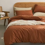 Michorinee Burnt Orange Duvet Cover Set Double Bed Caramel Pumpkin Bedding Set Washed Microfiber Natural Wrinkles Look Breathable Quilt Cover Zipper Closure with 2 Pillowcases 50x75 cm