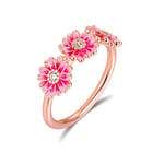 BAKCCI 2020 Spring Pink Daisy Flower Trio Rings for Women 925 Silver DIY Fits for Original Pandora Bracelets Charm Fashion Jewelry (52#)