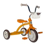 Italtrike - Tricycle Super Lucy - 10 Pouces - avec Grand Cale-Pied Arrière, Panier et Selle réglable - Dès 2 Ans - Look Vintage - Couleur Orange