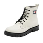 Tommy Jeans Bottes Mi-Mollet Femme Lace Up Vernies, Blanc (Ecru), 38