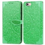 Reevermap iPhone 6S Plus/iPhone 6 Plus Case Leather, Flip Shockproof Magnetic Bumper with Embossed Mandala Kickstand Notebook Premium Phone Cover for iPhone 6S Plus/iPhone 6 Plus, Green