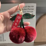 Cherry Pom Pom Ball Hänge Nyckelring Nyckelring Bilväska Handväska Nyckel Red