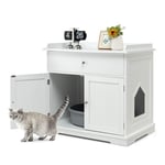 COSTWAY Meuble Litiere Chat XXL, Cache Litiere Chat 3 en 1, 2 Portes avec Tiroir, Trous d’Aération Latéral, Meuble Cache Litiere en Bois, Maison de Toilette Chat, 76 x 53 x 73,5 cm(Blanc)