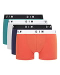 DIM Boxer Homme Originals Coton Stretch x4, Roux/Bleu Denim Acier/Vert Emeraude, L