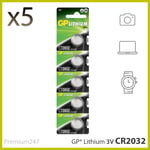 5 x GP CR2032 3V Lithium Coin Cell Battery 2032 DL2032 LONGEST EXPIRY DATE UK