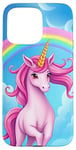 iPhone 15 Pro Max Colorful Unicorn in Clouds with Bright Rainbow Case