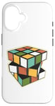 Coque pour iPhone 16 Puzzle rétro en forme de cube - Couleurs vives et géométriques