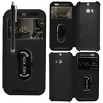 Htc One (M8)/ One M8s/ Dual Sim/ (M8) Eye/ M8 For Windows: Coque Etui Housse Pochette Plastique View Case + Stylet - Noir