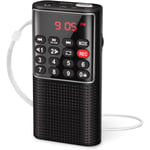 Bärbar FM-radio med inspelare, Mini Digital Pocket Radio med SD/TF/AUX-musikspelare, Liten radio black