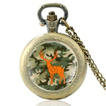 Pocket Watch, Classic Elk Design Quartz Pocket Watch Men Women Glass Dome Pendant Necklace Hours Chain Clock Best Gifts