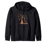 Fox and owl on the tree animal lovers autumn leaves Zip Hoodie