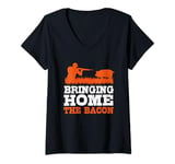 Womens Vintage Hog Hunting Bringing Home The Bacon V-Neck T-Shirt