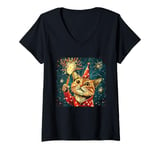 Womens New Year Cheer with this Happy and Funny looking Cat Design V-Neck T-Shirt