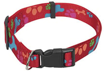 CHAPUIS SELLERIE Collier Réglable Sangle en Nylon pour Chien Motif Pattes Rouge Largeur 20 mm Longueur 40-55 cm Taille L