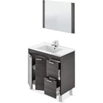 Pegane - Meuble salle de bain Sous-Vasque 80 cm + 1 Miroir coloris Gris cendré - Longueur 80 x Hauteur 80 x Profondeur 45 cm