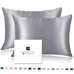 Silk Pillowcases 2 Pack for Hair and Skin with Hidden Zipper, Ravmix Both Sides Mulberry Silk Pillowcases Cooling Pillow Cases Set of 2, Standard 50×75 CM, Lilac Gray