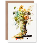 Wildflower Bouquet in a High Heel Floral Boot Flowers Nature Birthday Sealed Greetings Card