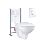 Pack WC sans bride Bau Ceramic Set de toilette Slim avec abattant + Bâti support Rapid SL + Plaque de commande WC rond blanc alpin