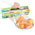 ECOOPTS Cling Film with Dispenser & Cutter | Microwave & Freezer Safe Cling Film | 30cm x500m(The Slide Cutter stored in The Inner core of The roll)