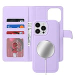 Ｈａｖａｙａ for Coque iPhone 15 Pro Max Magsafe Compatible Coque iPhone 15 Pro Max Porte Carte Flip Étui Cuir Portefeuille à Rabat Homme Amovible - Violet