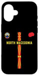 Coque pour iPhone 16 Drapeau et silhouette carte de la Macédoine du Nord, emblème national