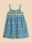 White Stuff Kids' Floral Bird Print Swing Dress, Mid Teal