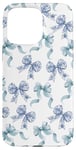 Coque pour iPhone 15 Pro Max Nœuds en toile bleue et blanche pour femme