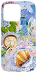 Coque pour iPhone 15 Pro Max Coquette Blue Flower, Coffee & Croissant Lover Toile française