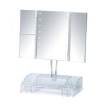 WENKO Coiffeuse Miroir Lumineux Tactile à LED Fanano, Surface de Miroir 100% et grossissement de 2X ou 3X, avec Espace de Rangement, Plastique - Verre, 34,5 x 39 x 16,5 cm, Transparent