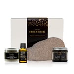 Loelle Rituel Hammam Coffret Cadeau d’Anniversaire pour Elle et Lui - Comprend Huile d'Argan 30 ml, Savon Noir Marocain 200g, Argile Rhassoul 220g et Gant de Lin Exfoliant, Set Beauté Nettoyant Peau