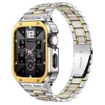 Rostfritt stål fodral + armband för Apple Watch Band 44mm 45mm 49mm 45 Mm stötfångarskydd tillbehör Iwatch Ultra Series 8 6 Se 7 armband silver gold 45mm