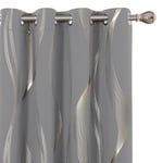 Deconovo Light Grey Blackout Curtains Thermal Insulated Gold Wave Line Foil Printed Curtains for Bedroom 66x54 Inch Light Grey 2 Panels