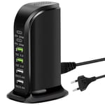 Chargeur USB Multiple, Chargeur Rapide USB C 65W avec PD 20W et QC3.0, Station de Charge USB Multi-Ports, 6 Ports de Charge compatibles avec iPhone/Samsung/Xiaomi et Autres appareils USB (Noir)