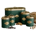 Kitchen Canister Set Neo Emerald Green Embossed 5 Piece Bread Bin Sugar Jar