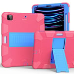 Compatible with iPad 12.9 Inch Tablet Protective Case, Silicone PC Two Colours Stand Tablet Protective Case, Rose Red & Blue