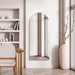 MirrorOutlet The Arcus - Frameless Modern Full Length Arched Leaner/Wall Mirror 63" X 27" (160CM X 70CM) Silver Mirror Glass with Black wooden Backing - Polished Edging