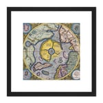 Map Mercator 1623 North Pole Arctic Pictorial Chart 8X8 Inch Square Wooden Framed Wall Art Print Picture with Mount