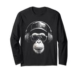 Funny Monkey Chimp Wearing Sunglasses And Headphones Long Sleeve T-Shirt