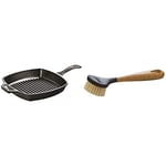 LODGE 17L8SGP3 26.67 cm / 10.5 inch Pre-Seasoned Cast Iron Square Grill Pan/Fat-Free Fryer, Black & SCRBRSH 25.4 cm / 10 inch Scrubbing Brush, Brown