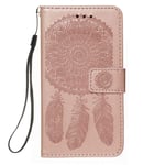 Molg Compatible avec Coque Samsung Galaxy S20 Ultra en Cuir PU Motif Dreamcatcher Housse à Rabat en Relief [Dragonne] [Porte-Cartes] [Fermeture Magnétique] Étui Antichoc Anti-Rayures-Or Rose