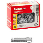 Fischer 100 chevilles SX Plus 5 x 25 mm pour mur plein, brique perforée, maçonnerie, béton, pour la fixation de lustres, meubles, armoires, étagères, 567605