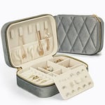 KAMIER Medium Jewelry Box for Women, PU Leather Organizer for Earrings, Rings, Necklaces, Cute Travel Jewellery Box for Women, Men, and Girls, Grey