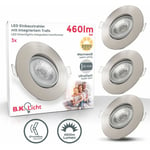 Lot de 3 spots à encastrer IP23 ultraplats 24mm, orientables, Ø90mm, nickel mat, éclairage plafond encastrable, platines led 4,9W, 480Lm, blanc chaud