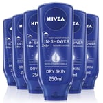 NIVEA In-Shower Body Moisturiser Nourishing for Dry Skin Pack of 6 (6 x 250ml),